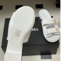 Luxurious Chanel Lambskin Leather Flat Slides Sandal with Strass and Strap G47043 White 2026