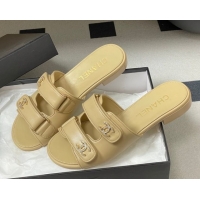 Durable Chanel Lambskin Leather Flat Slides Sandal with Strass and Strap G47043 Beige 2026