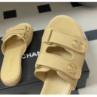Durable Chanel Lambskin Leather Flat Slides Sandal with Strass and Strap G47043 Beige 2026