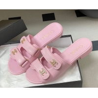 Low Price Chanel Lambskin Leather Flat Slides Sandal with Strass and Strap G47043 Pink 2026
