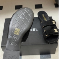 Hot Style Chanel Suede Flat Slides Sandal with Strass and Strap G47043 Black 2026