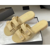 Stylish Chanel Suede Flat Slides Sandal with Strass and Strap G47043 Beige 2026