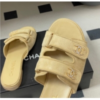 Stylish Chanel Suede Flat Slides Sandal with Strass and Strap G47043 Beige 2026