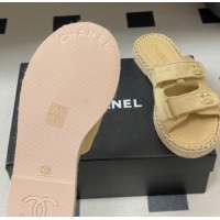 Low Cost Chanel Suede Flat Slides Sandal with Strass, Chain and Strap CH030610 Beige 2026