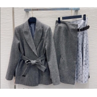 Luxury Discount Louis Vuitton Skirt and Jacket Set LV031101 Grey/Blue 2026