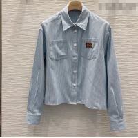 Traditional Discount Miu Miu Cotton Striped Shirt MM031101 Blue 2026