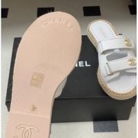 Pretty Style Chanel Lambskin Leather Flat Slides Sandal with Strass, Chain and Strap CH030610 White 2026