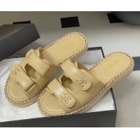 Good Quality Chanel Lambskin Leather Flat Slides Sandal with Strass, Chain and Strap CH030610 Beige 2026