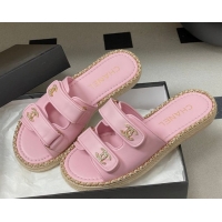 Good Looking Chanel Lambskin Leather Flat Slides Sandal with Strass, Chain and Strap CH030610 Pink 2026