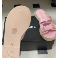 Good Looking Chanel Lambskin Leather Flat Slides Sandal with Strass, Chain and Strap CH030610 Pink 2026