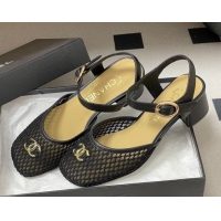 Best Grade Chanel Mesh & Lambskin Leather Heel Sandals 4.5cm CH030612 Black 2026