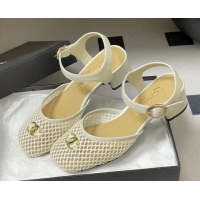 Best Price Chanel Mesh & Lambskin Leather Heel Sandals 4.5cm CH030612 White 2026