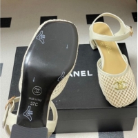 Best Price Chanel Mesh & Lambskin Leather Heel Sandals 4.5cm CH030612 White 2026
