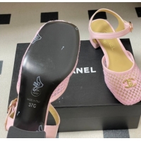 Best Product Chanel Mesh & Lambskin Leather Heel Sandals 4.5cm CH030612 Pink 2026