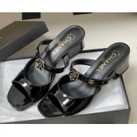 Popular Style Chanel Patent Calfskin Leather Heel Slides Sandal 4.5cm with Camellia CH030613 Black 2026