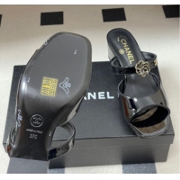 Popular Style Chanel Patent Calfskin Leather Heel Slides Sandal 4.5cm with Camellia CH030613 Black 2026