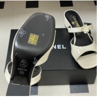 Most Popular Chanel Patent Calfskin Leather Heel Slides Sandal 4.5cm with Camellia CH030613 White 2026