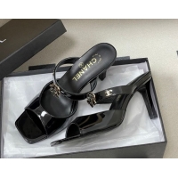 Top Design Chanel Patent Calfskin Leather Heel Slides Sandal 7.5cm with Camellia CH030613 Black 2026