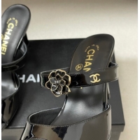 Top Design Chanel Patent Calfskin Leather Heel Slides Sandal 7.5cm with Camellia CH030613 Black 2026