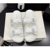 Sophisticated Chanel Lambskin Leather Strap Flat Slides Sandal with Chain CC CH030614 White 2026
