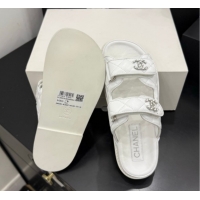Sophisticated Chanel Lambskin Leather Strap Flat Slides Sandal with Chain CC CH030614 White 2026