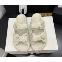 Stylish Chanel Lambskin Leather Strap Flat Slides Sandal with Chain CC CH030614 Ivory 2026