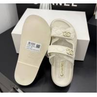 Stylish Chanel Lambskin Leather Strap Flat Slides Sandal with Chain CC CH030614 Ivory 2026