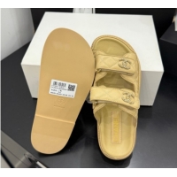 Duplicate Chanel Lambskin Leather Strap Flat Slides Sandal with Chain CC CH030614 Beige 2026