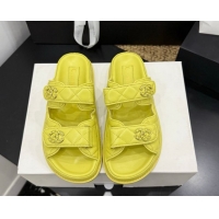 Trendy Design Chanel Lambskin Leather Strap Flat Slides Sandal with Chain CC CH030614 Yellow 2 2026