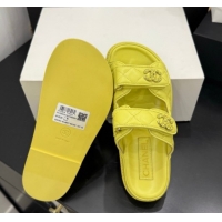 Trendy Design Chanel Lambskin Leather Strap Flat Slides Sandal with Chain CC CH030614 Yellow 2 2026