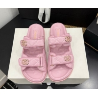 Hot Style Chanel Lambskin Leather Strap Flat Slides Sandal with Chain CC CH030614 Light Pink 2026