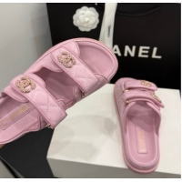 Hot Style Chanel Lambskin Leather Strap Flat Slides Sandal with Chain CC CH030614 Light Pink 2026