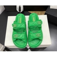 Fashion Chanel Lambskin Leather Strap Flat Slides Sandal with Chain CC CH030614 Green 2026