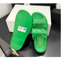Fashion Chanel Lambskin Leather Strap Flat Slides Sandal with Chain CC CH030614 Green 2026