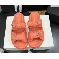 Grade Style Chanel Lambskin Leather Strap Flat Slides Sandal with Chain CC CH030614 Orange 2026