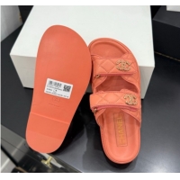 Grade Style Chanel Lambskin Leather Strap Flat Slides Sandal with Chain CC CH030614 Orange 2026