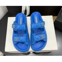 Stylish Chanel Lambskin Leather Strap Flat Slides Sandal with Chain CC CH030614 Sky Blue 2026