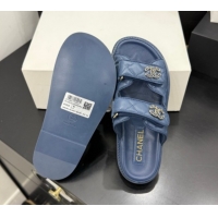Low Cost Chanel Lambskin Leather Strap Flat Slides Sandal with Chain CC CH030614 Dark Blue 2026