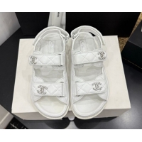 Buy Discount Chanel Lambskin Leather Strap Flat Slides Sandal with Chain CC CH030614 White 2026