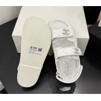Buy Discount Chanel Lambskin Leather Strap Flat Slides Sandal with Chain CC CH030614 White 2026