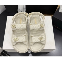 Durable Chanel Lambskin Leather Strap Flat Slides Sandal with Chain CC CH030614 Ivory 2026