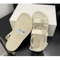 Durable Chanel Lambskin Leather Strap Flat Slides Sandal with Chain CC CH030614 Ivory 2026