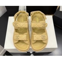 Luxurious Chanel Lambskin Leather Strap Flat Slides Sandal with Chain CC CH030614 Beige 2026