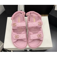 Luxury Chanel Lambskin Leather Strap Flat Slides Sandal with Chain CC CH030614 Light Pink 2026
