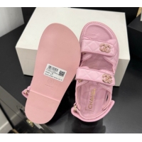 Luxury Chanel Lambskin Leather Strap Flat Slides Sandal with Chain CC CH030614 Light Pink 2026