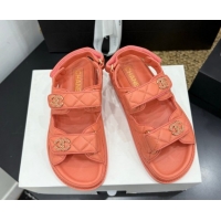 Perfect Chanel Lambskin Leather Strap Flat Sandals with Chain CC CH030614 Orange 2026