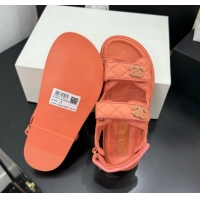 Perfect Chanel Lambskin Leather Strap Flat Sandals with Chain CC CH030614 Orange 2026