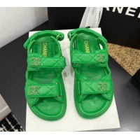 Buy Discount Chanel Lambskin Leather Strap Flat Sandals with Chain CC CH030614 Green 2026