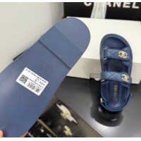 Top Grade Chanel Lambskin Leather Strap Flat Sandals with Chain CC CH030614 Dark Blue 2026