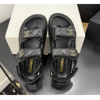 Top Design Chanel Lambskin Leather Strap Flat Sandals with Chain CC CH030614 Black 2026